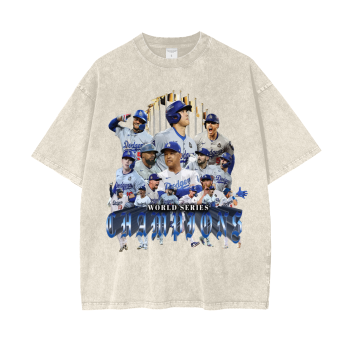 World Series Champions  2024 Los Angeles Dodgers Wash Oversize T-Shirt - 250 GSM