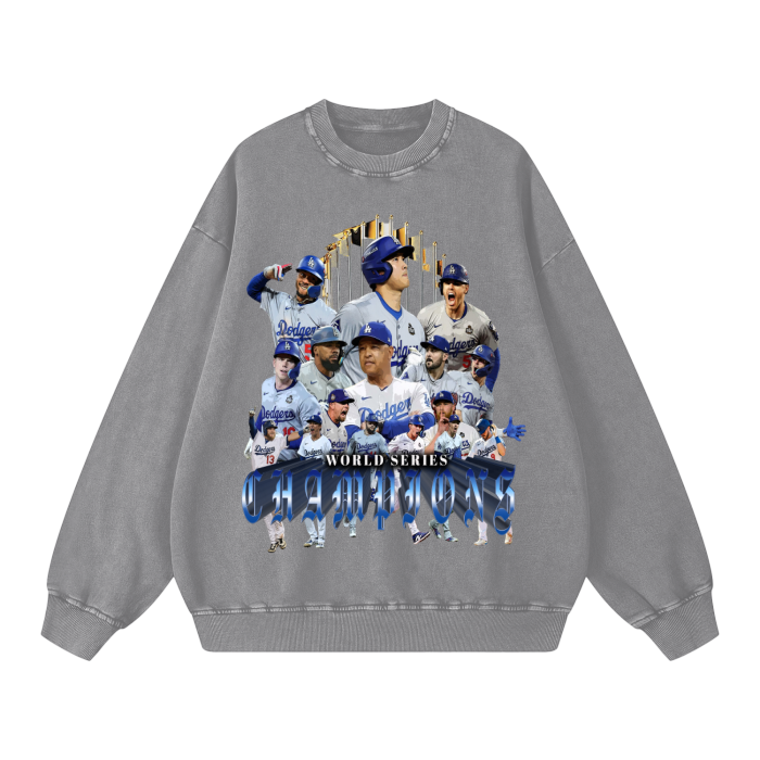 World Series Champions Crew Neck 2024 Los Angeles Dodgers Acid Wash Oversize Sweatshirt - 360 GSM