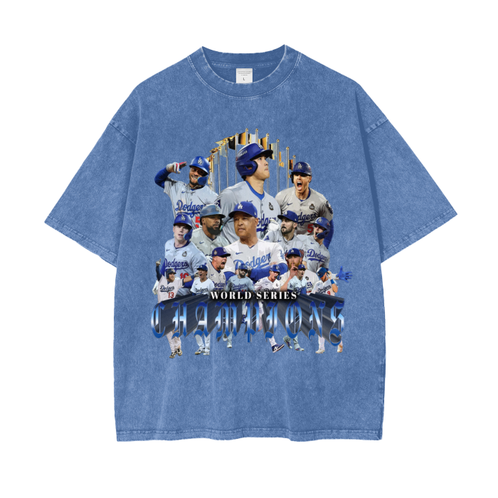 World Series Champions  2024 Los Angeles Dodgers Wash Oversize T-Shirt - 250 GSM