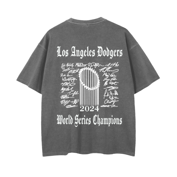 World Series Champions  2024 Los Angeles Dodgers Wash Drop Shoulder T-Shirt - 250 GSM