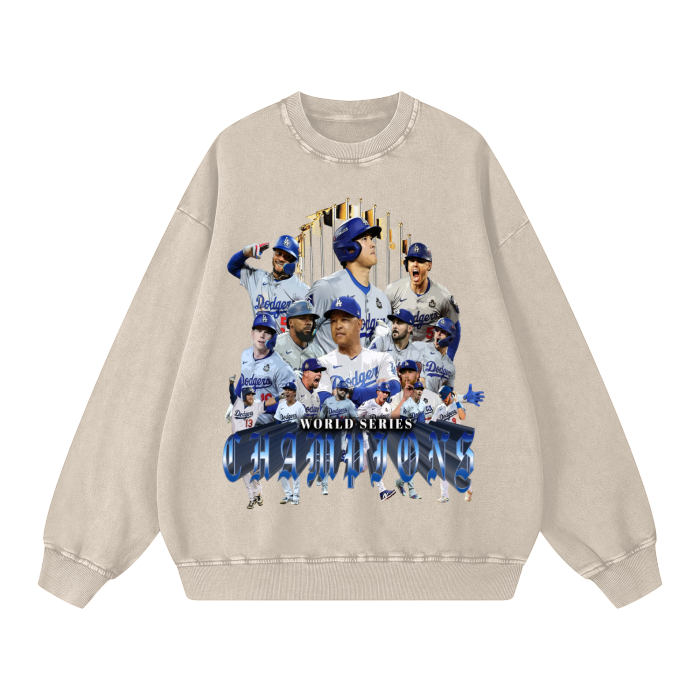 World Series Champions Crew Neck 2024 Los Angeles Dodgers Acid Wash Oversize Sweatshirt - 360 GSM