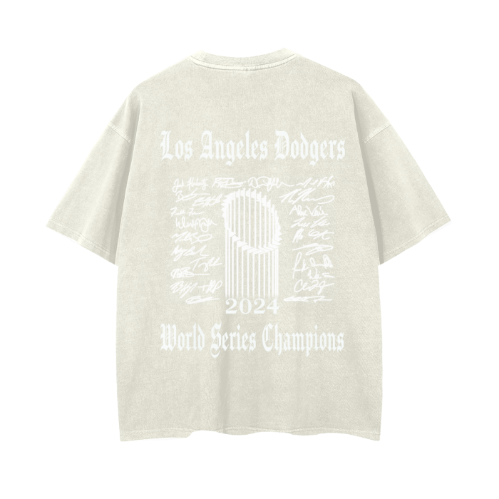 World Series Champions  2024 Los Angeles Dodgers Wash Drop Shoulder T-Shirt - 250 GSM