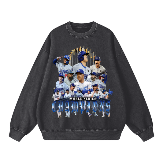 World Series Champions Crew Neck 2024 Los Angeles Dodgers Acid Wash Oversize Sweatshirt - 360 GSM