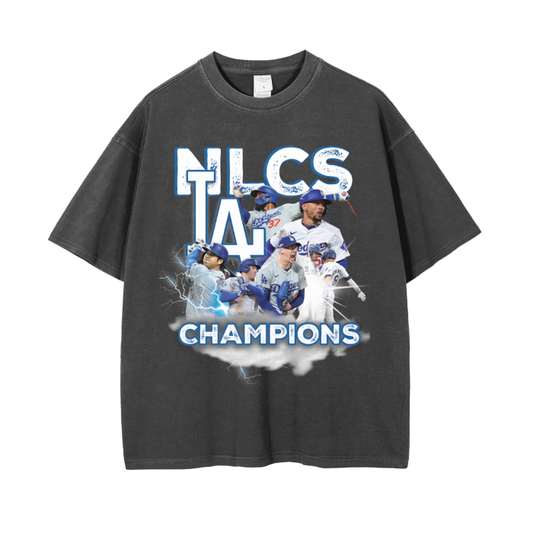 Dodgers 2024 NLCS Champions Vintage Wash Drop Shoulder T-Shirt - 250 GSM