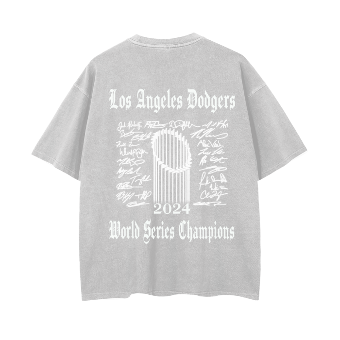 World Series Champions  2024 Los Angeles Dodgers Wash Drop Shoulder T-Shirt - 250 GSM