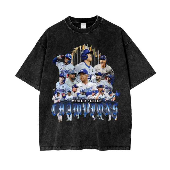 World Series Champions  2024 Los Angeles Dodgers Wash Oversize T-Shirt - 250 GSM