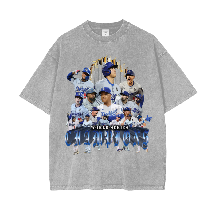 World Series Champions  2024 Los Angeles Dodgers Wash Oversize T-Shirt - 250 GSM