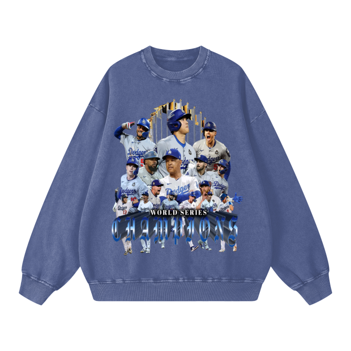 World Series Champions Crew Neck 2024 Los Angeles Dodgers Acid Wash Oversize Sweatshirt - 360 GSM